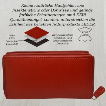 flevado Xl Portemonnaie Große Damen Leder Geldbörse mit viel Stauraum und Platz für 29 Karten (hellrot)